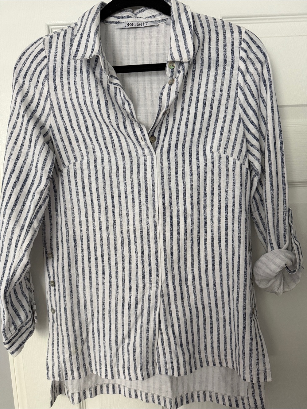 Insight White & Navy Vertical Stripe Button-Down Shirt